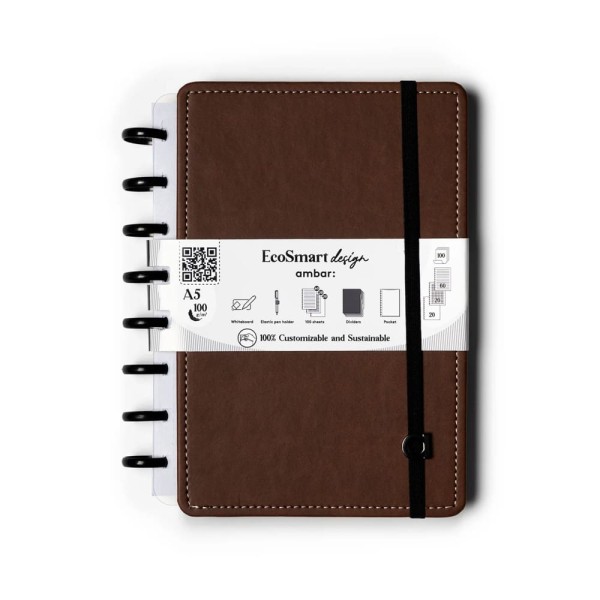 Caderno Inteligente A5 PU Ambar EcoSmart Castanho 100Fls